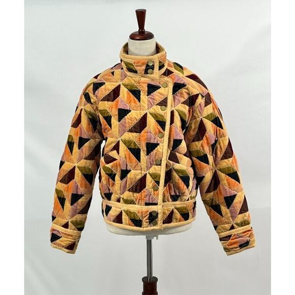 SEZANE Sz 36 4 Brandon Jacket Cotton Stella Patchwork Velvet - Picture 7 of 11